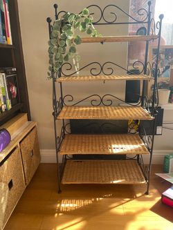 Wrought Iron and Wicker 5-Tier Shelf