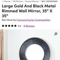 NEW IN BOX- Large Gold And Black Metal Rimmed Wall Mirror