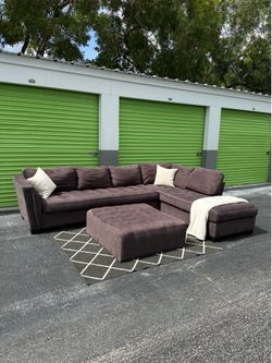 Dark Gray Suede Cindy Crawford Sectional Couch Sofa - Delivery Available 🚚