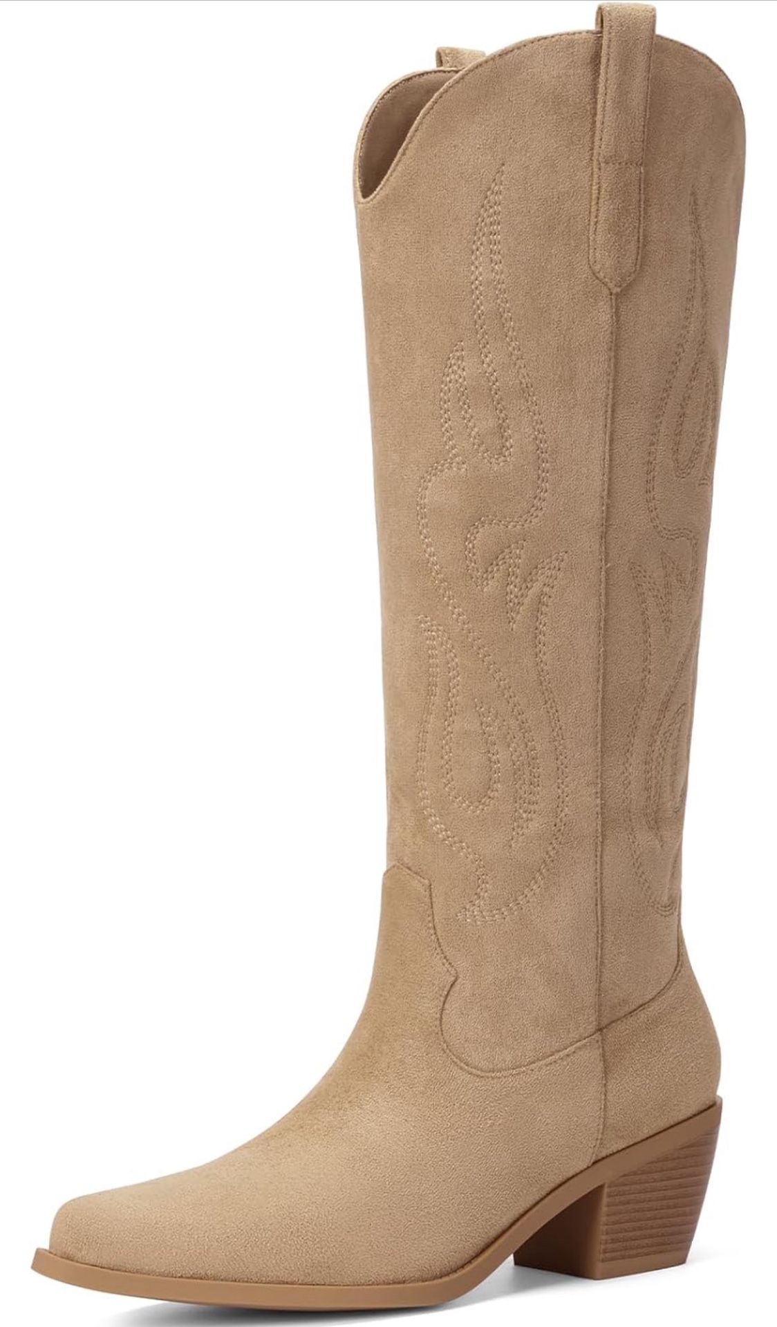 Pasuot Western Cowboy Boots for Women - Knee High Wide Calf Cowgirl Boots with Classic Embroidered, 