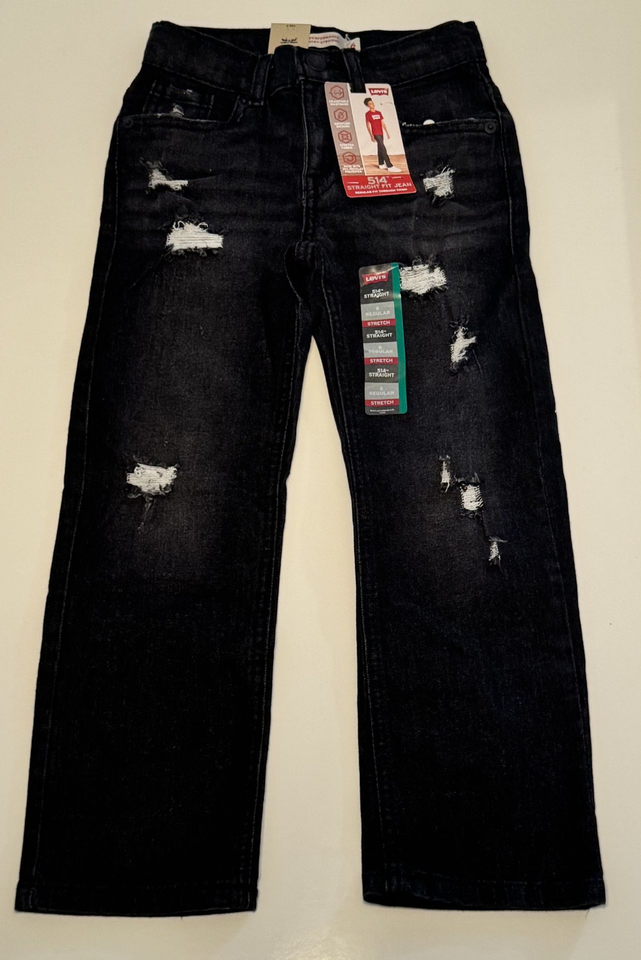 NWT Levi’s Boys’ 514 Straight Fit Performance Denim Stretch Jeans Black Size 6 Regular