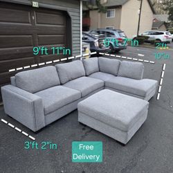 Free Delivery | Gray Thomasville Artesia Fabric Sectional with Ottoman