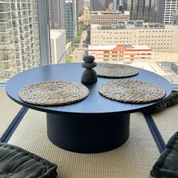 Round Coffee Or Tatami Table Japandi Black Wood