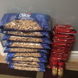 10 Expired La Choy Chow Mein, 12 Beef Ramen Express, 2 Bac’n Pieces 
