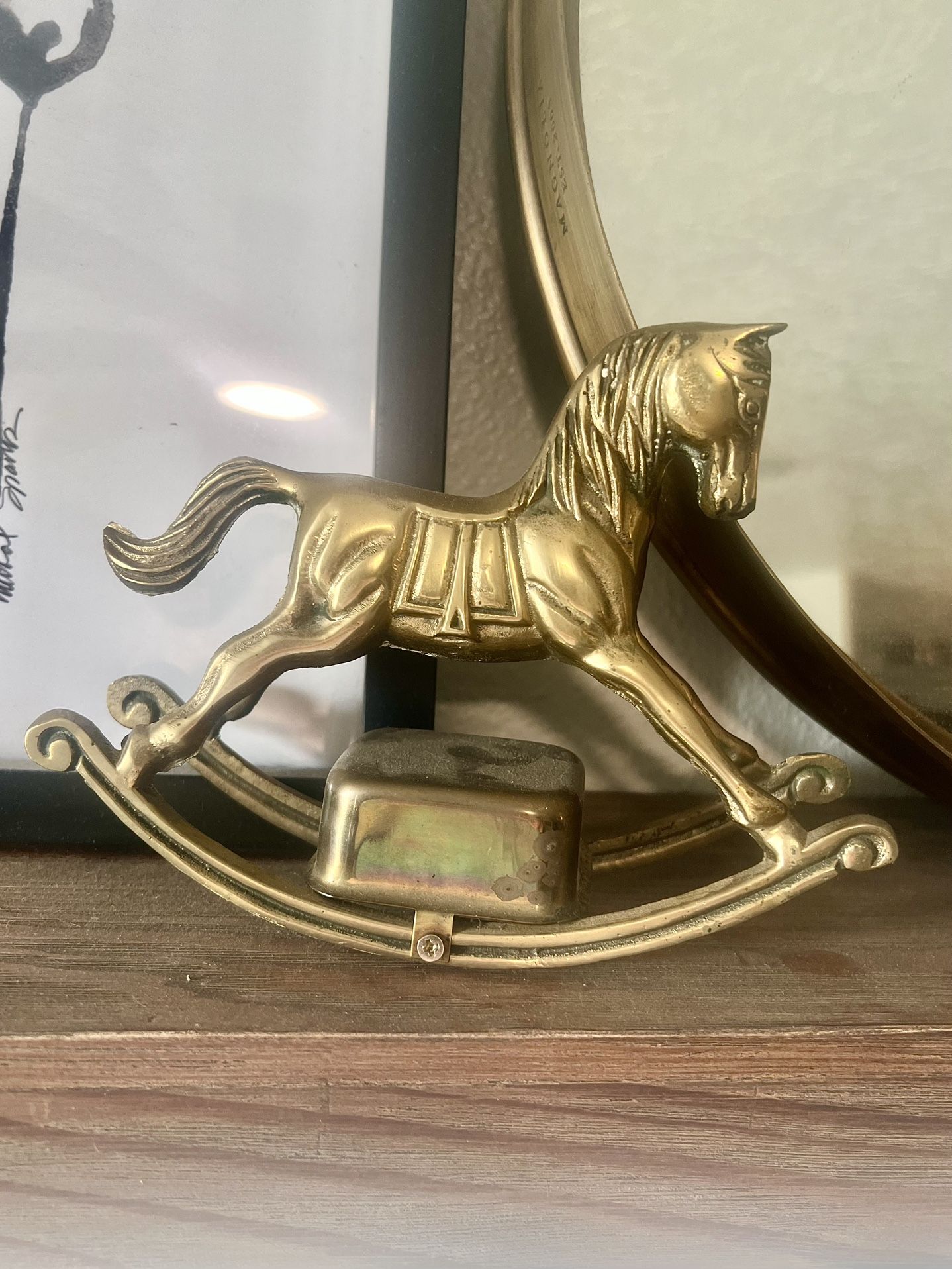Antique Brass Rocking Horse With Music Box