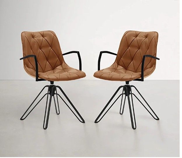 Zouron 360° Swivel Mid Century Modern Office Chair No Wheel, Ergonomic Accent Desk Chair for Living Room, Computer PU Leather Home Office Chair