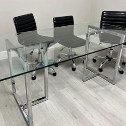 Dining Table W/ SILVER BASE & Glass Top