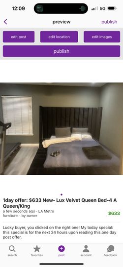 Beautiful Queen Bed Blk Velvet $660