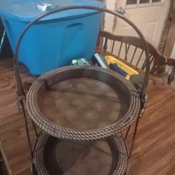 2 Tier Wrought Iron And Grape Leaf Cake,  Pie Or Fruit Stand