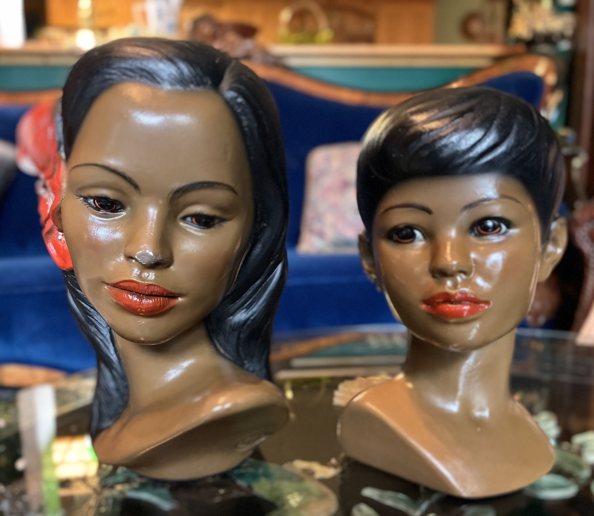 Mid-Century Signed Marwal Hawaiian Polynesian Chalkware Women Bust Sculpture’s