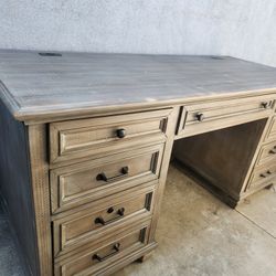 66" Real Wood Desk With Lockable Drawers And Cable Ports