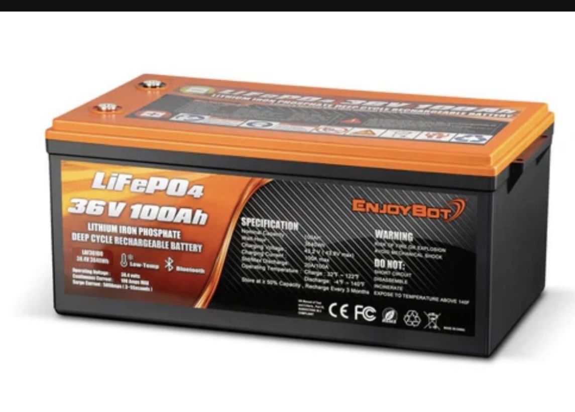 Enjoybot 36V 100AH LiFePO4 Lithium Battery With Bluetooth & Low-Temp Protection, 3840Wh, 100A BMS