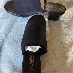 FANFARES BLACK STRETCH KNIT HIGH HEEL SLIDES LADIES SIZE 8