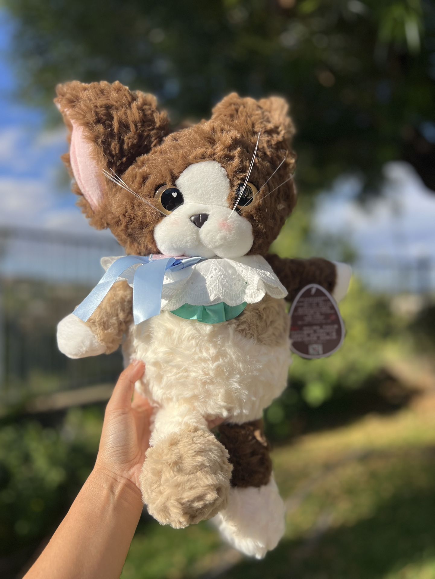 Halloween Plush Cat – Cute Brown White Kitty with Bow