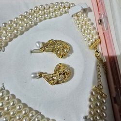Pearl Necklace Matching Earrings 