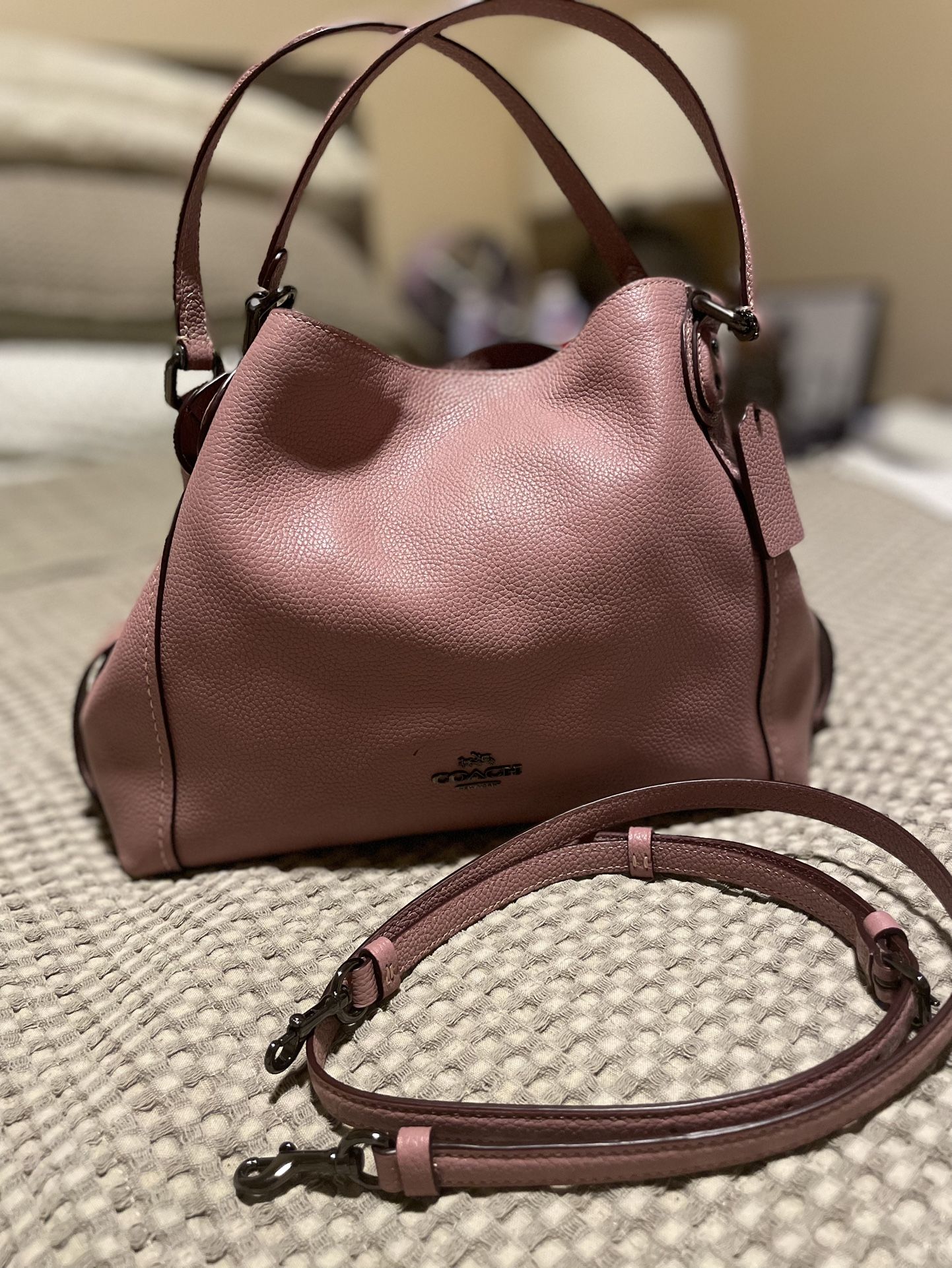 Coach Edie 28 dark metal dusty rose shoulder bag!