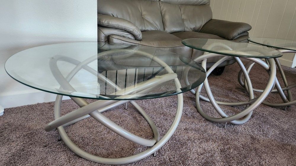 1 Glass Coffee & 2 End Tables Set
