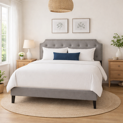Modern Button Tuftued Light Gray Bed Frame with Mattress