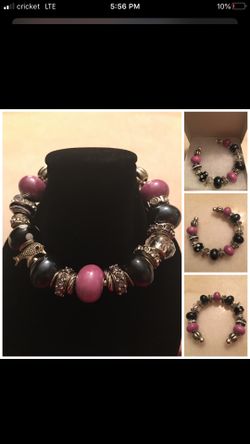 Beautiful Unique Charm Bracelet- Lavender/Charcoal Gray/ Silver