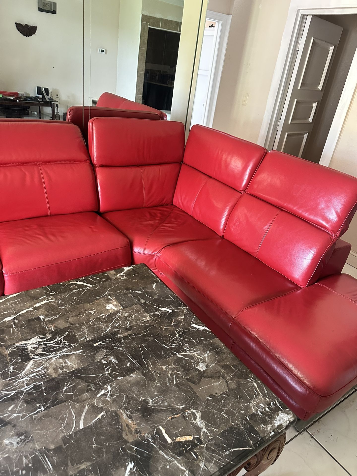 Red Leather Couch 5 Seater