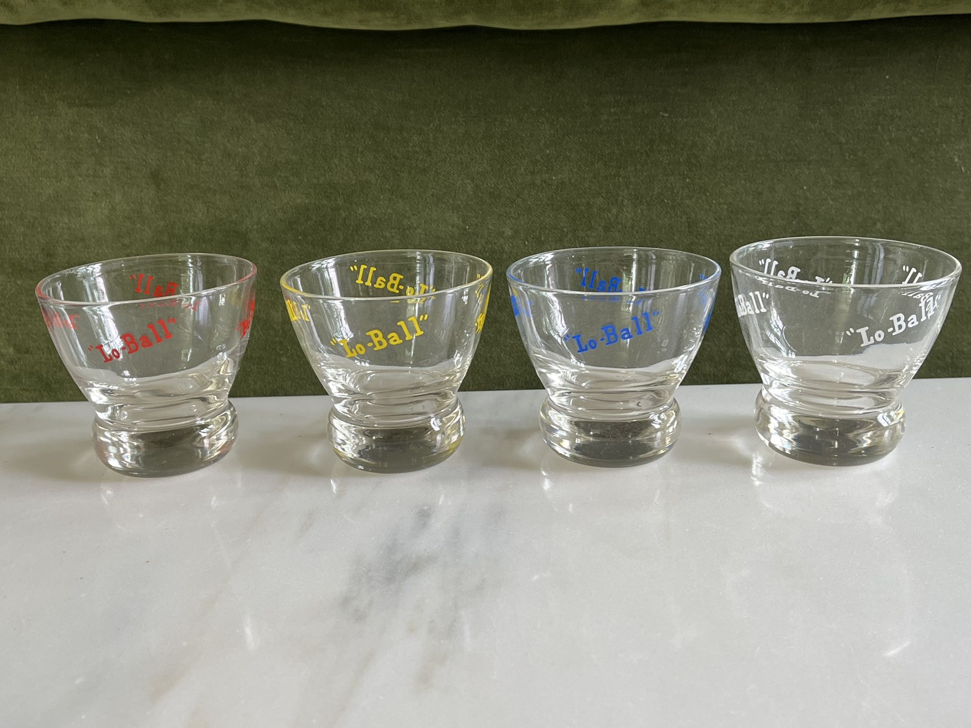Vintage Low Ball Glasses Set Of Four Various Colors MCM New Condition