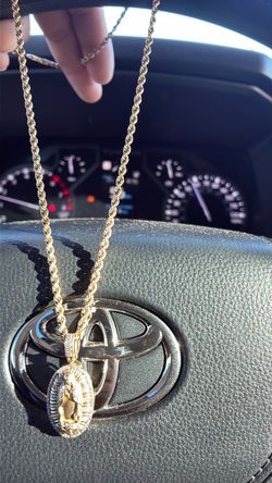 Gold Rope Chain Necklace with Virgin Mary Pendant