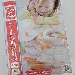 NIB Hape Cook & Serve Kids Wooden Kitchen Play Food Plate & Pot Set 13PCS Age 3+