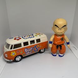 Vintage 1995 Ban Dai Dragon Ball Fast Kicking Krillin Figure And Van