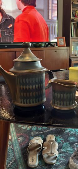 Vintage Ceramic Teapot and  Creamer Set Wallis Global pattern