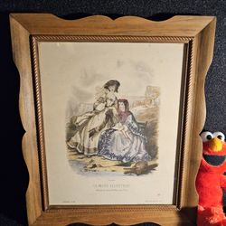 Rosewood Framed 12.5"x14.5" LA MODE ILLUSTREE Antique Vintage Print Paris 