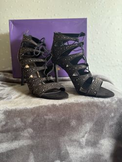 Black Studded Strappy Lace-Up Heels