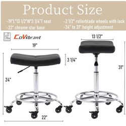 Wide Rolling Stool with Locking Wheels Footrest Adjustable Height Swivel for Salon Kitchen Counter Lab Office Home (Black, 24''-31'')