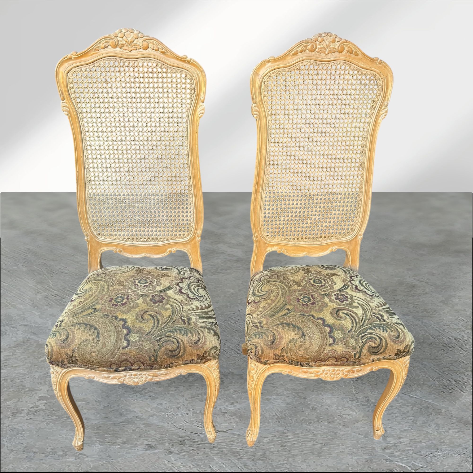 French Provincial Cane Back Wood Dining Side Chairs