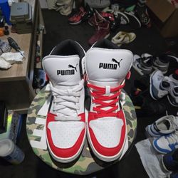 Puma Rebound Layup Red White Black Size 11.5 Men's Excellent Condition 