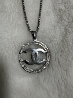 Fun Fancy Cz And Silver tone CC Pendant And Long Chain