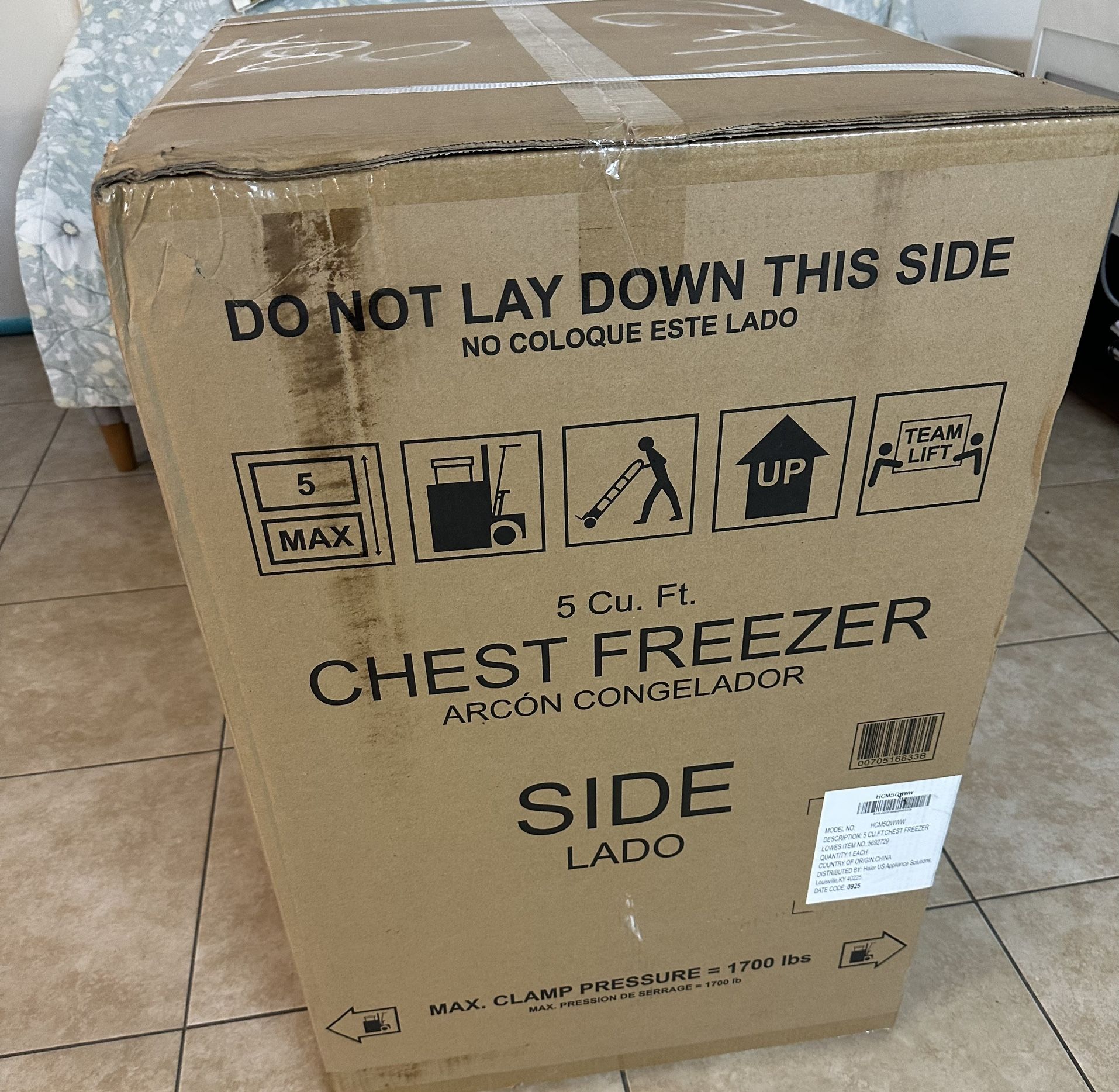 5Cu Ft Freezer Chest New in Box.MIRA MESA
