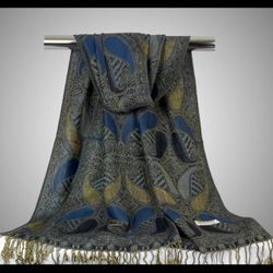 New - Navy Blue/Black Pashmina Shawl