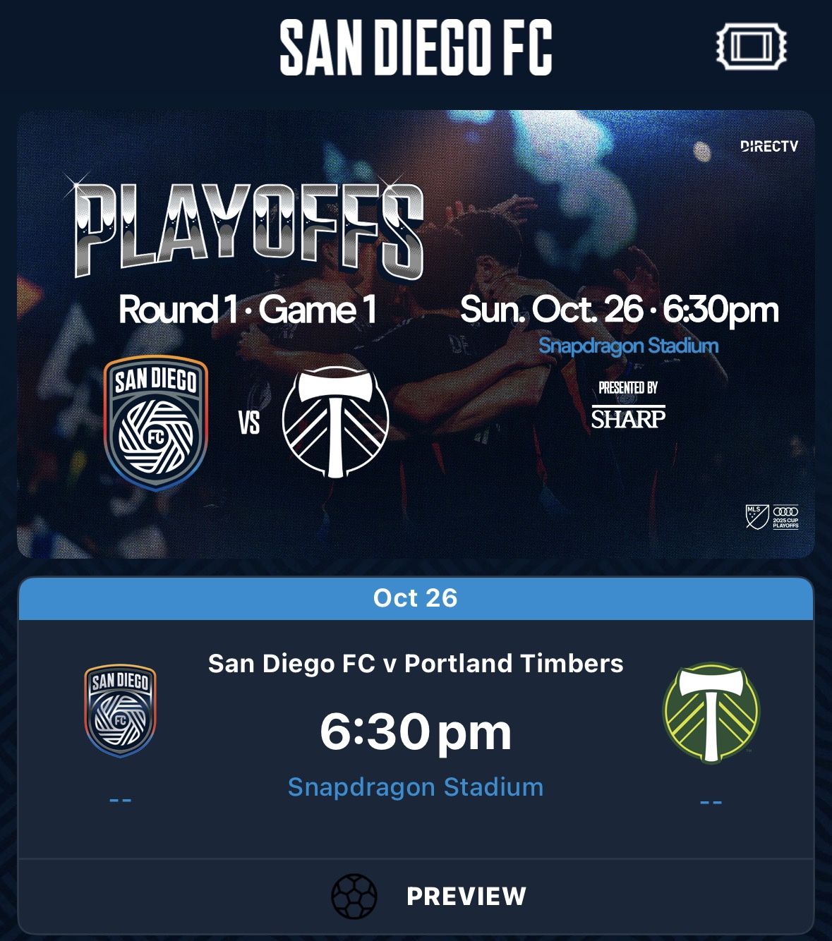 San Diego FC v. Portland - Playoff Game 1