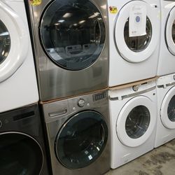 LG STEAM GREY JUMBO FRONT LOAD WASHER AND GAS DRYER SET 