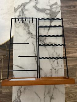 Black Metal Jewelry Organizer Stand with Tray