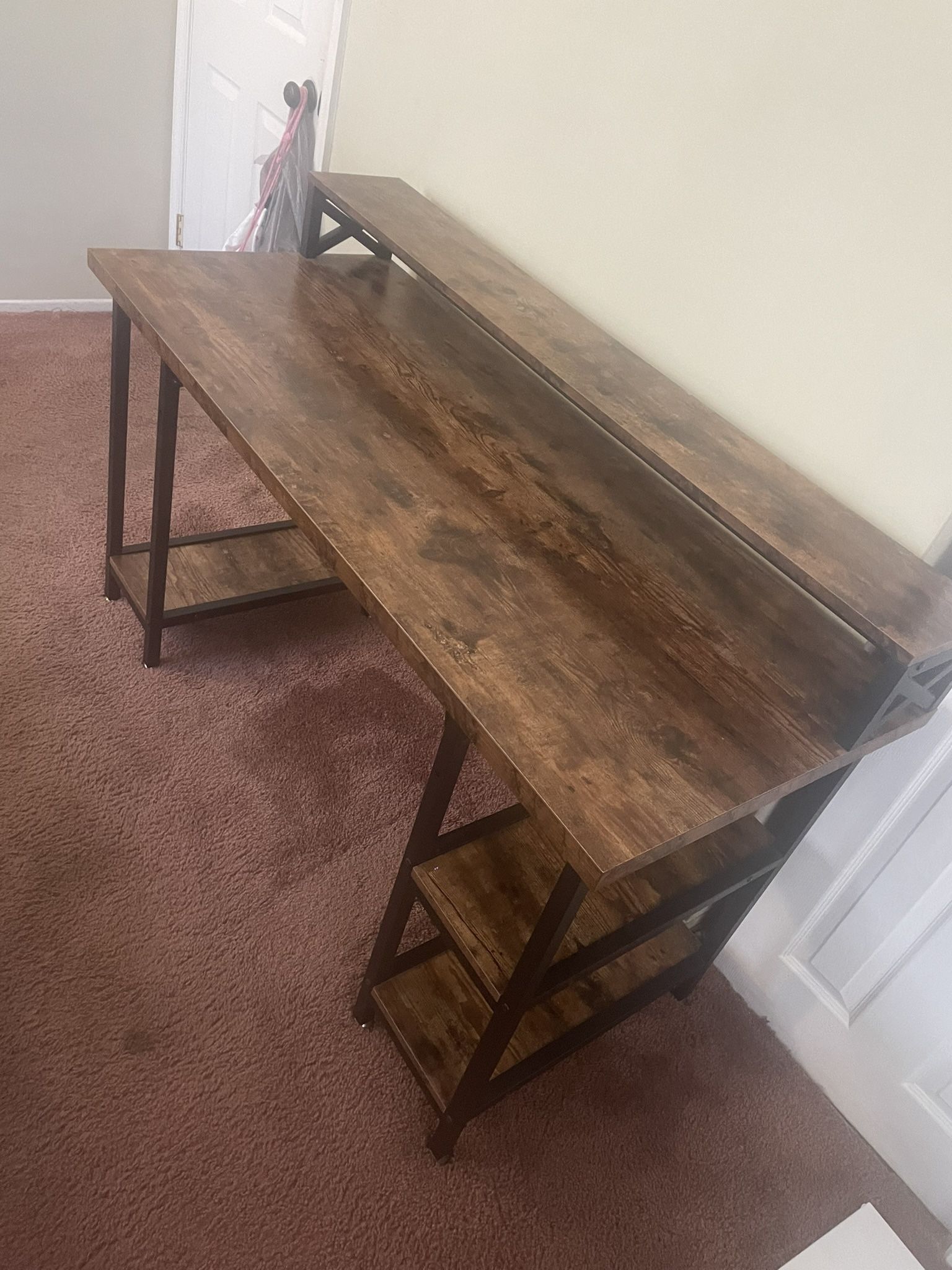 Modern Rustic Workstation Desk with Side Shelves
