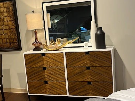 Oslo White And Walnut Chest$10 Down Payment And Financing Available