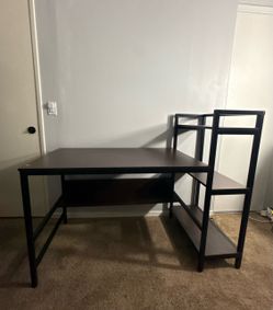 Dark Brown Desk with Attached Shelving Unit
