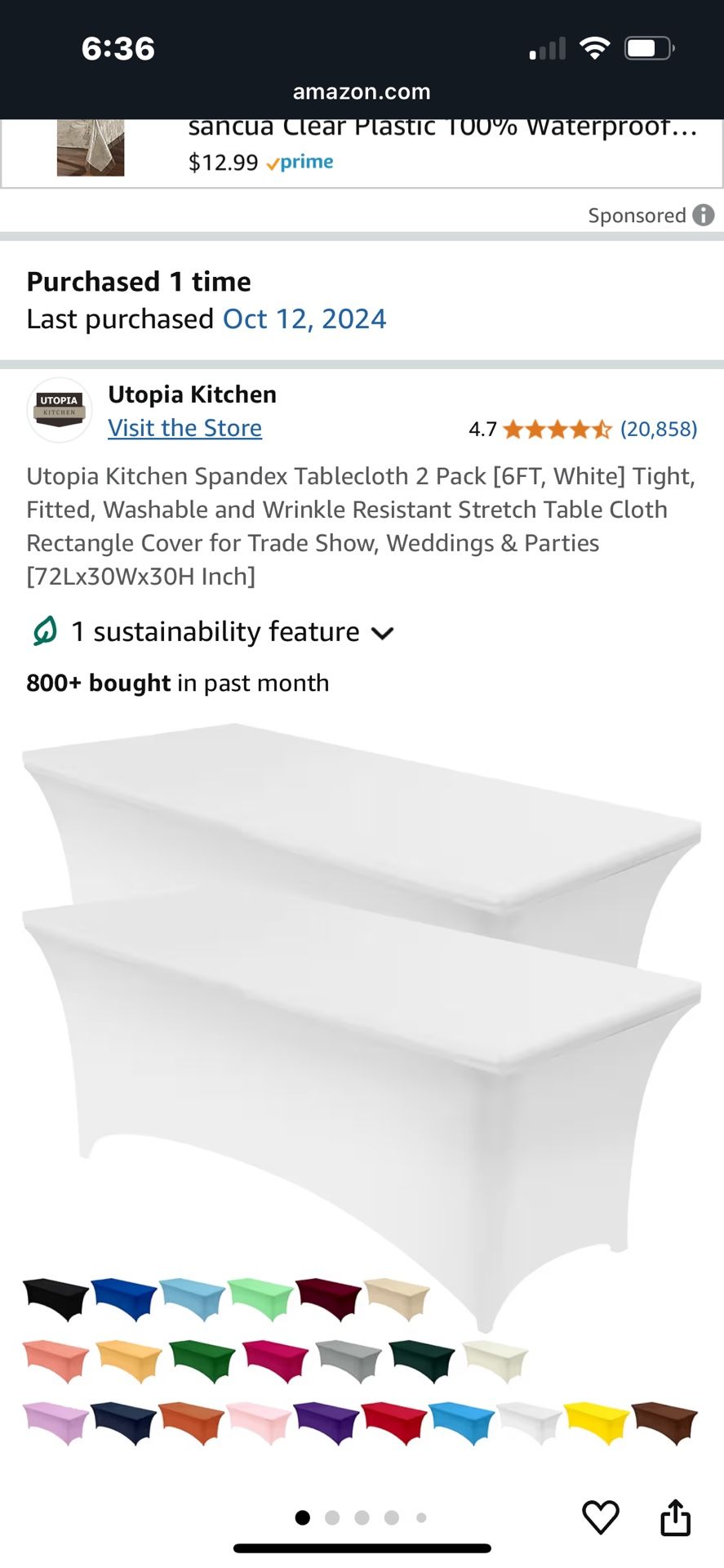 White Spandex Table Cloths Two Pieces, 6 Feet Each