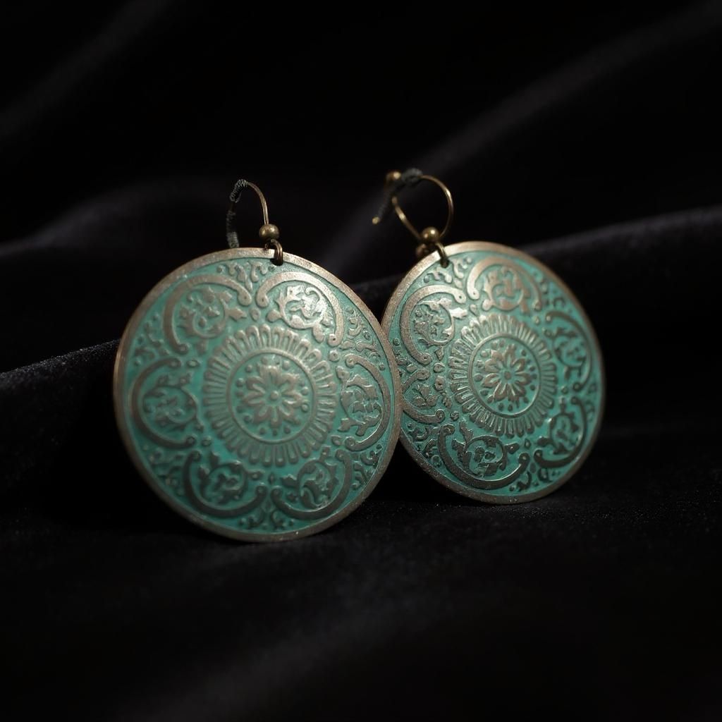 Dillards Copper and Turquoise Blue Mandala Disk Hook Earrings NWT