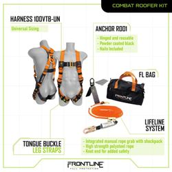 Frontline Combat Complete Roofers Kit with 50' Lifeline Combat™ Full Body Harness | OSHA & ANSI Compliant