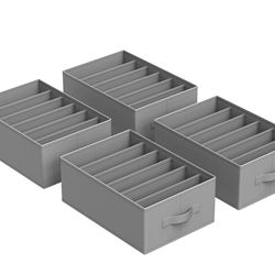 SONGMICS Large Size Wardrobe Clothes 6-Compartment Foldable Drawer Organizers w/ Handles Set of 4 - Gray