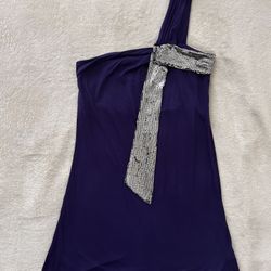 Purple One-Shoulder Dress with Silver Sequin Detail – Size Small
