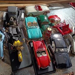 Toy Replica Cars And Motorcycle And Gas Pump 