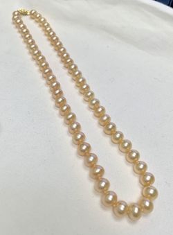 14K YELLOW GOLD QUALITY PINK FRESHWATER CULTURES PEARLS NECKLACE PRINCESS LENGTH 